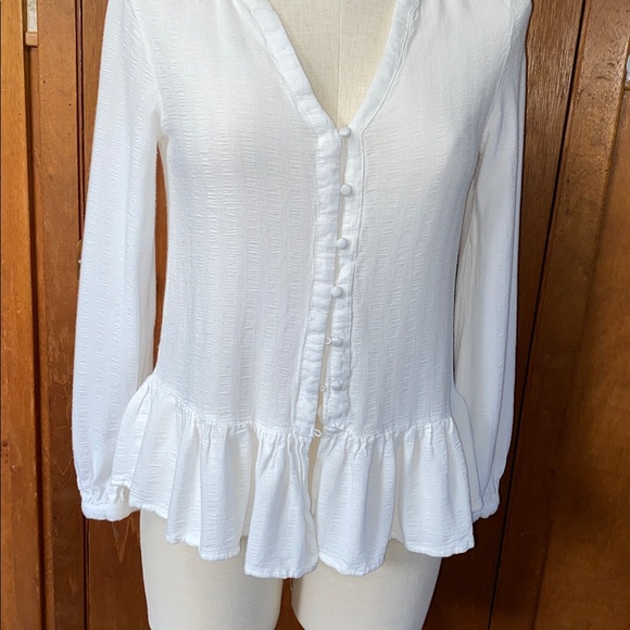 JAPNA Elegant White Button-Down Peplum Top SIZE Medium 100% Vicose - Picture 4 of 8